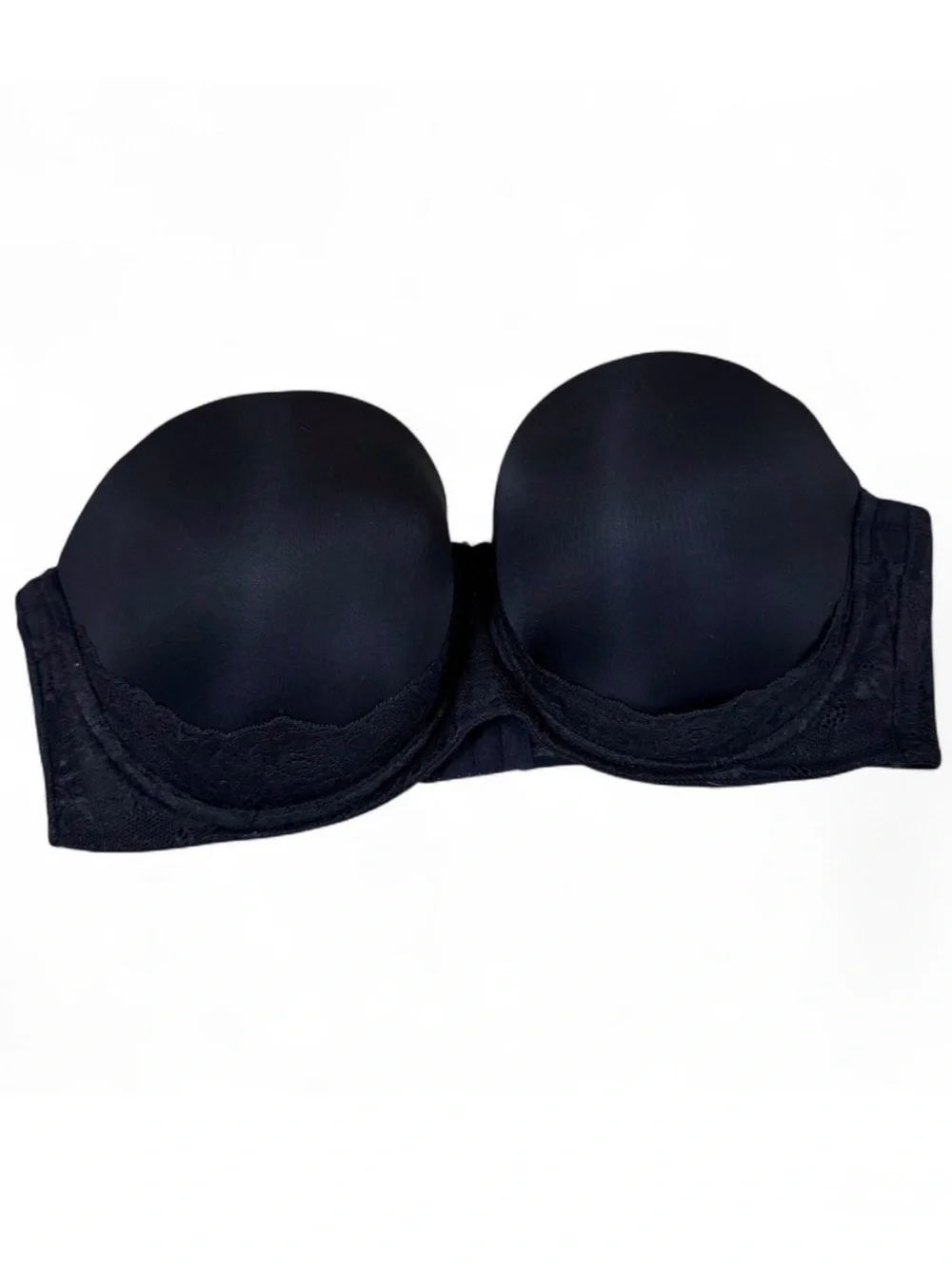 Torrid Curve Black Lace Trim Push-Up Strapless Bra 38DD Underwire Support